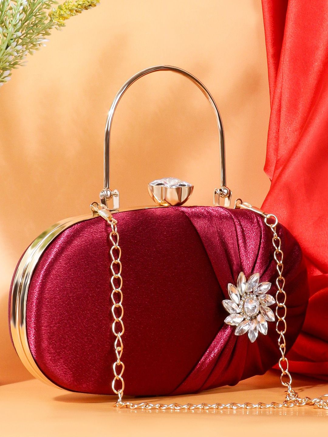 MISHA Crystal Bloom Textured Embellished Box Clutch