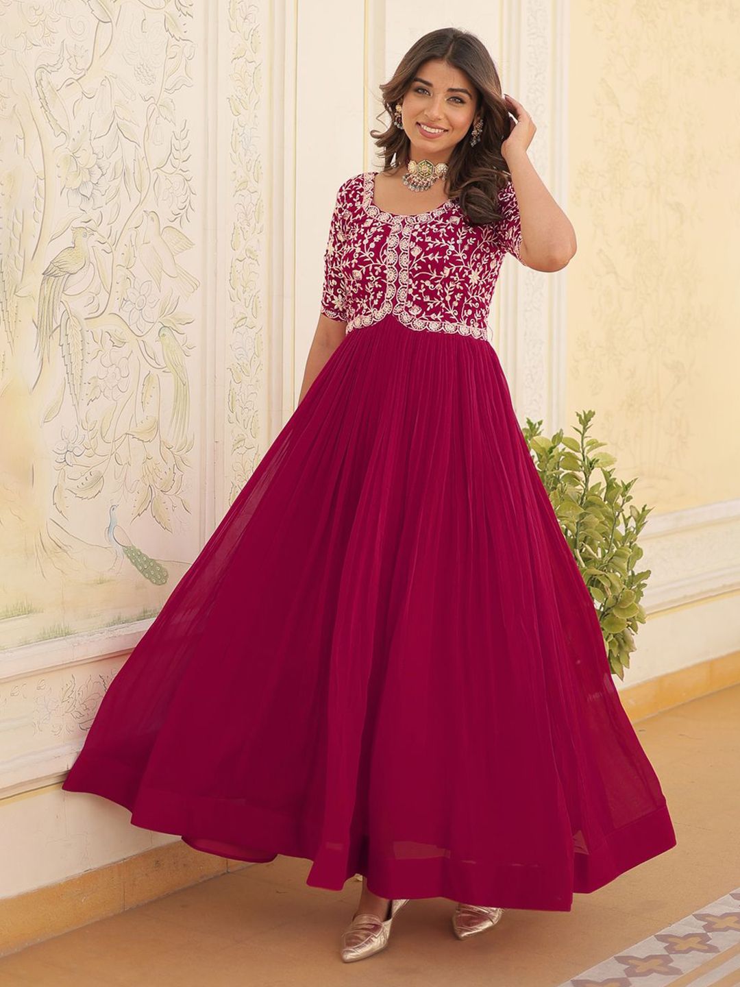 KALINI Women Ethnic Motifs Embroidered Sequinned Georgette Anarkali Kurta