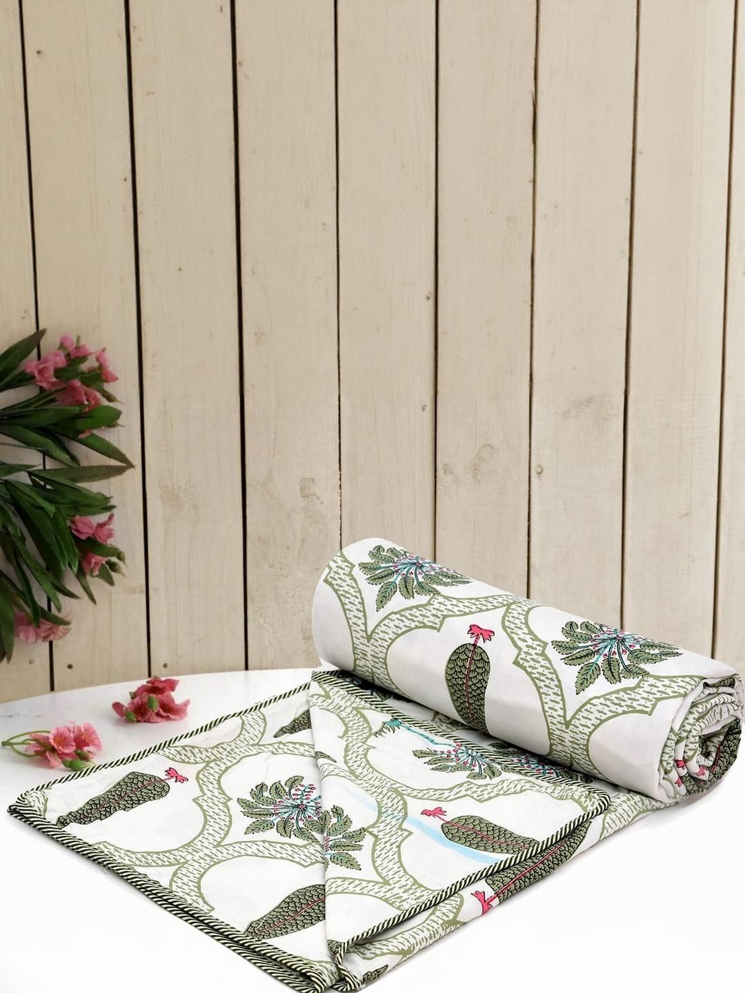 Buy Anadhika Green Floral AC Room Single Bed Dohar -  - Home for Unisex