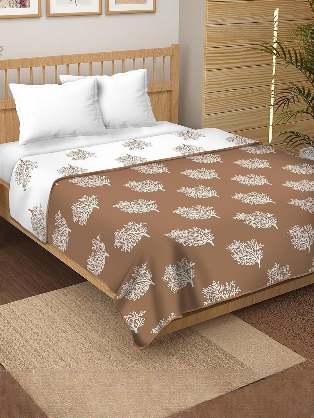 Anadhika Brown Floral AC Room Double Bed Dohar