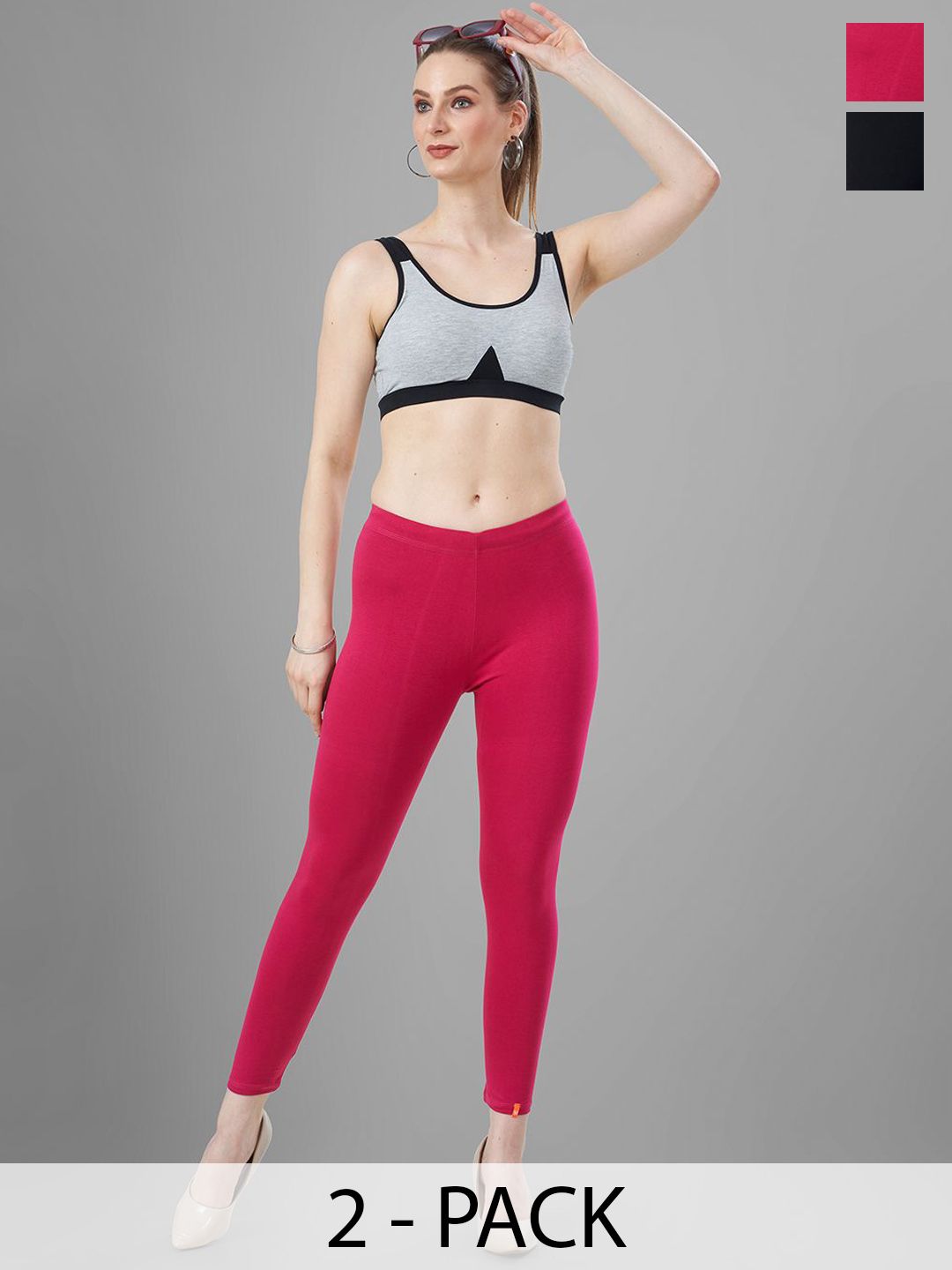 T19 Pack Of 2 Skinny Fit  4-Way Stretchable Ankle Length Leggings