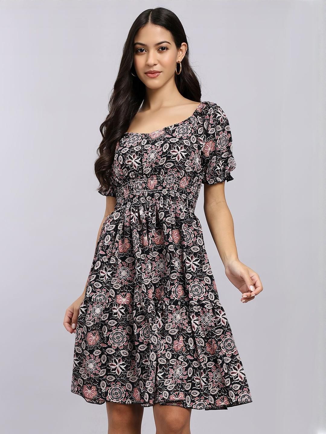 Floral Print Off-Shoulder Knee Length Dress