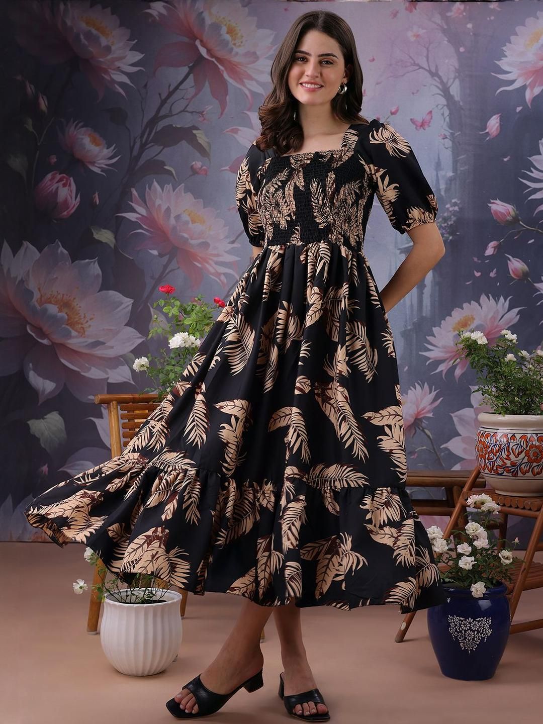 PTVIZE Peter Pan Collar Crepe Fit & Flare Dress