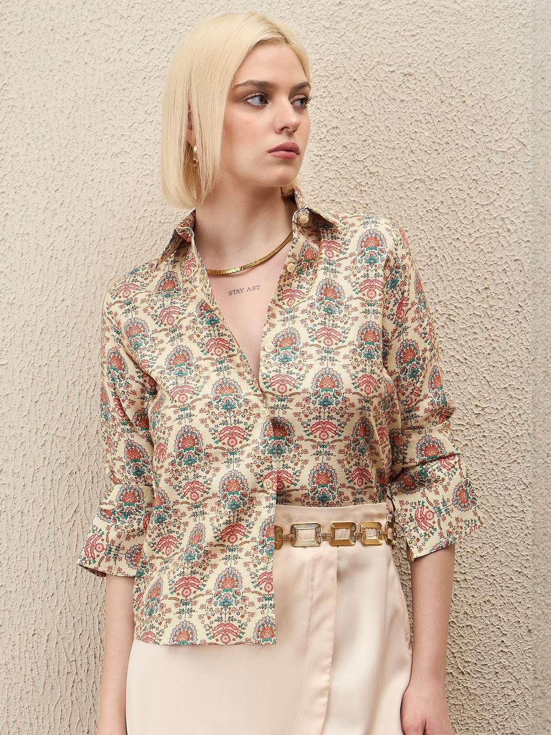 The Roadster Lifestyle Co Printed Spread Collar Shirt