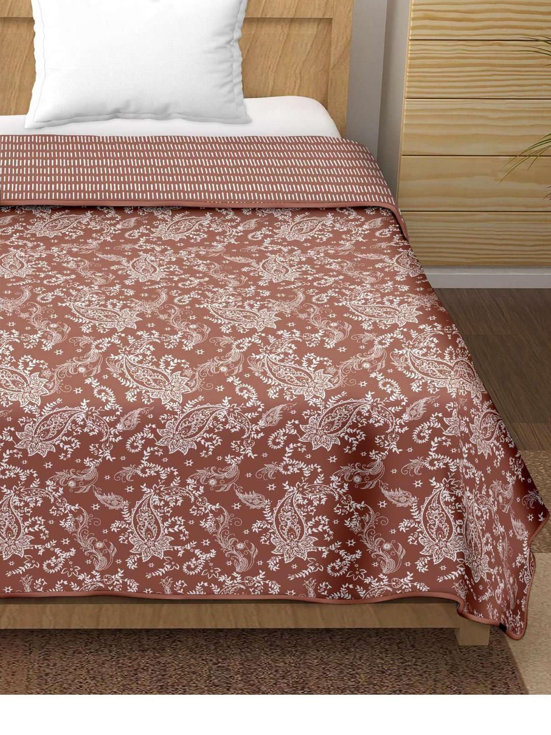 Anadhika Brown Floral AC Room Single Bed Dohar