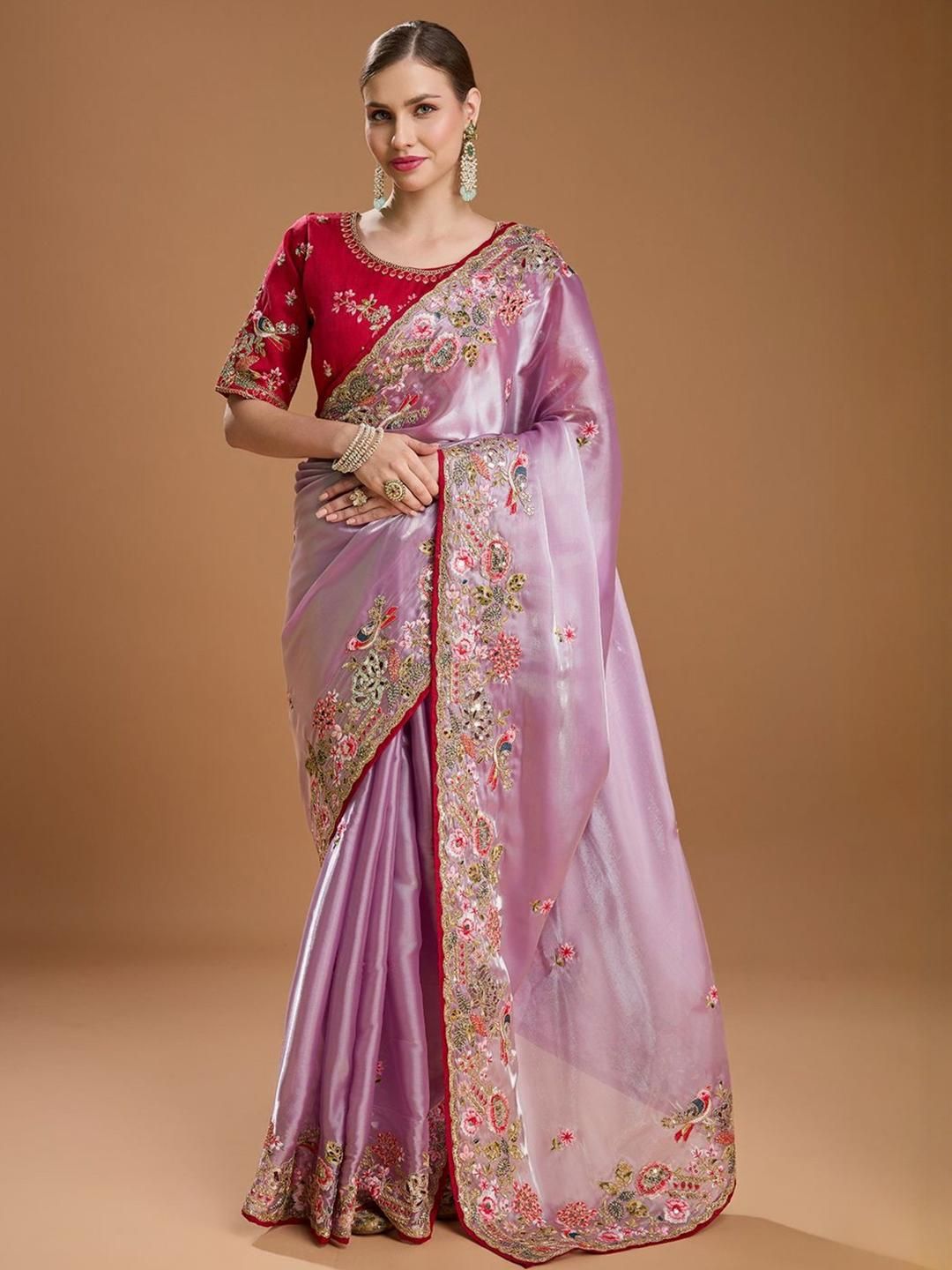 KALINI JimmyChoo Embroidery Work Saree With Unstitched Blosue Piece