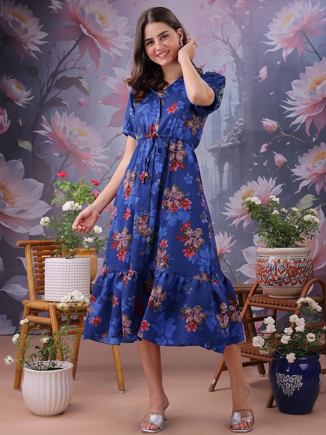 PTVIZE Peter Pan Collar PU Coated Fit & Flare Dress