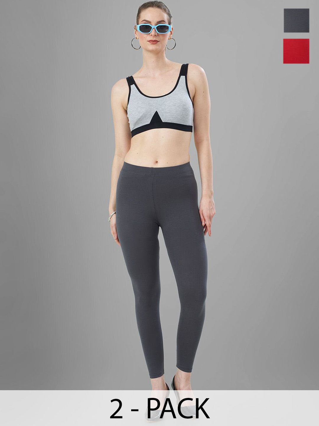 T19 Pack Of 2 4-Way Stretchable Ankle-Length Leggings