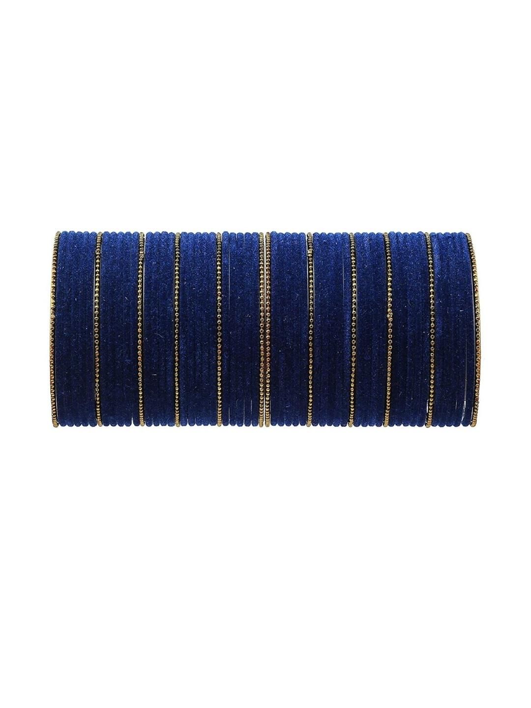 Buy Guddan Set Of 60 Navy & Golden Metal Velvet Bangle Set -  - Accessories for Women