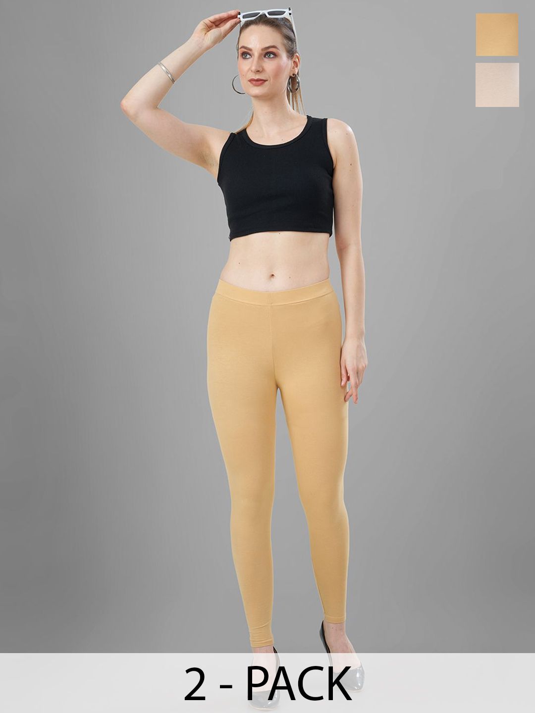 T19 Pack Of 2 Skinny Fit 4-Way Stretchable Ankle Length Leggings
