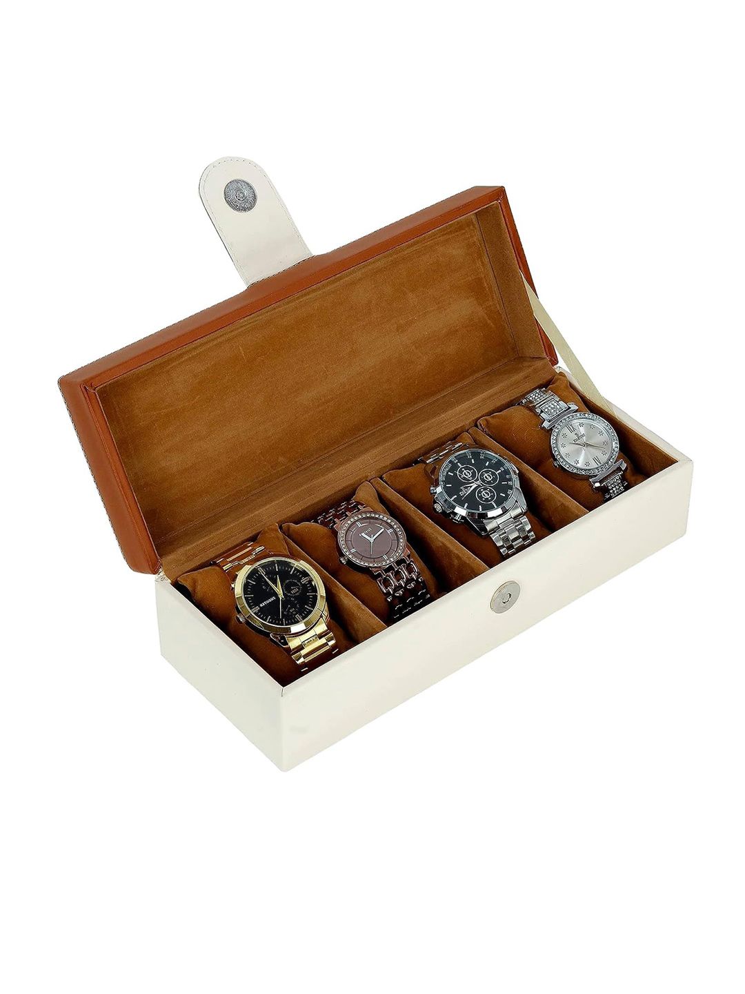 Leather World Tan Brown 4 Slots Leather Watch Box