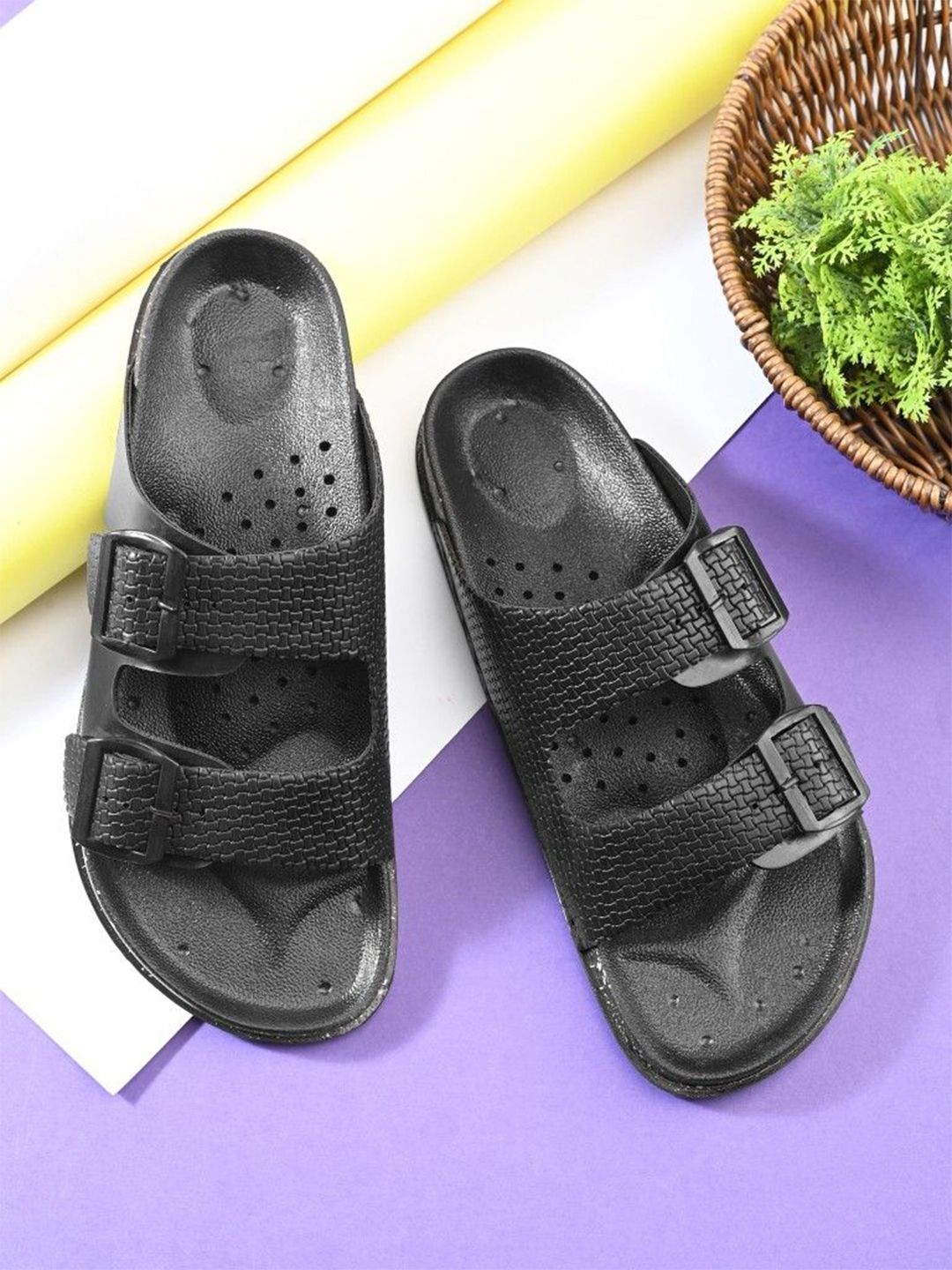 HERE&NOW Men Textured Buckles Comfort Sandals