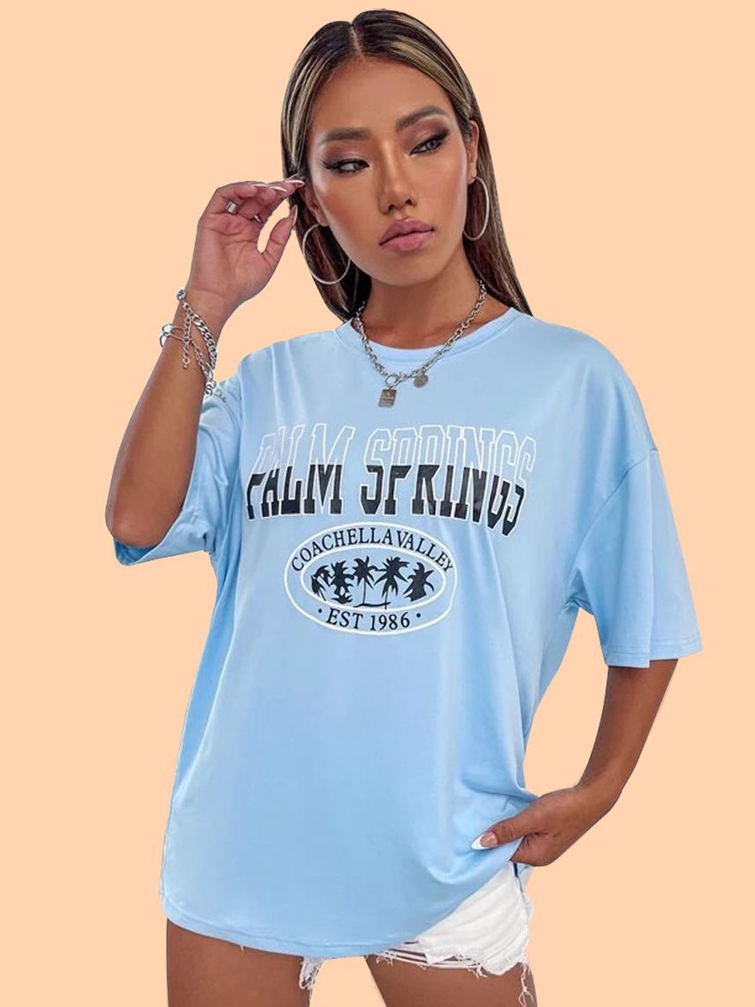 Christy World Typography Printed Round Neck Drop-Shoulder Sleeves Oversized T-shirt