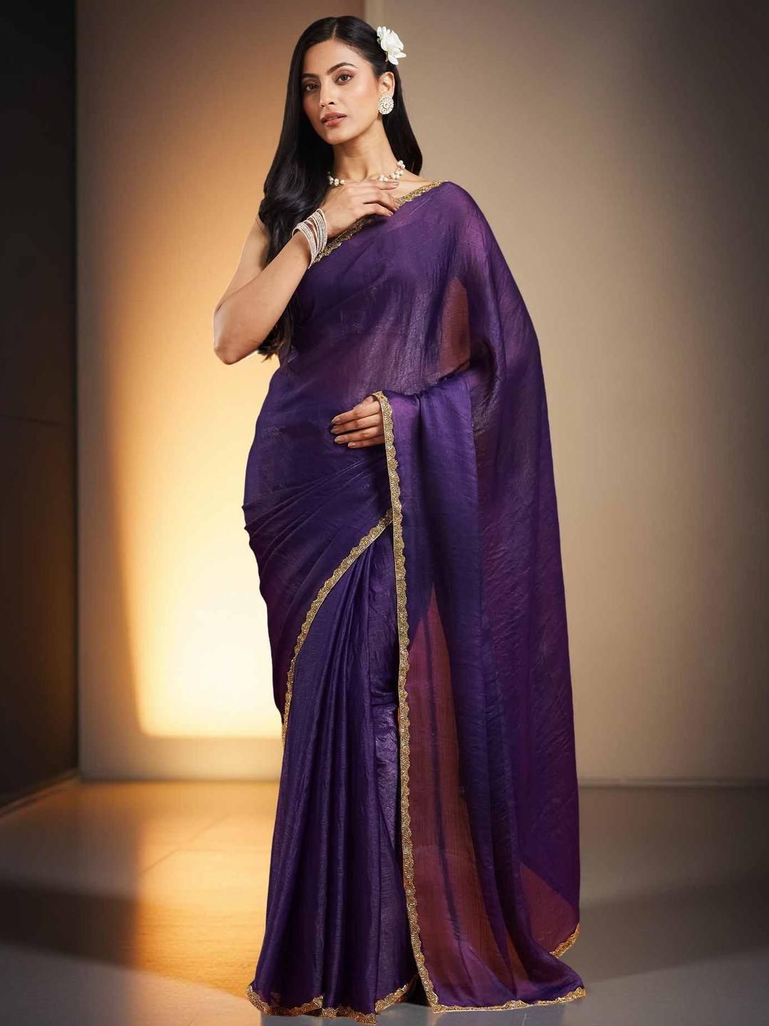 LOROFY Beads and Stones Chanderi Saree