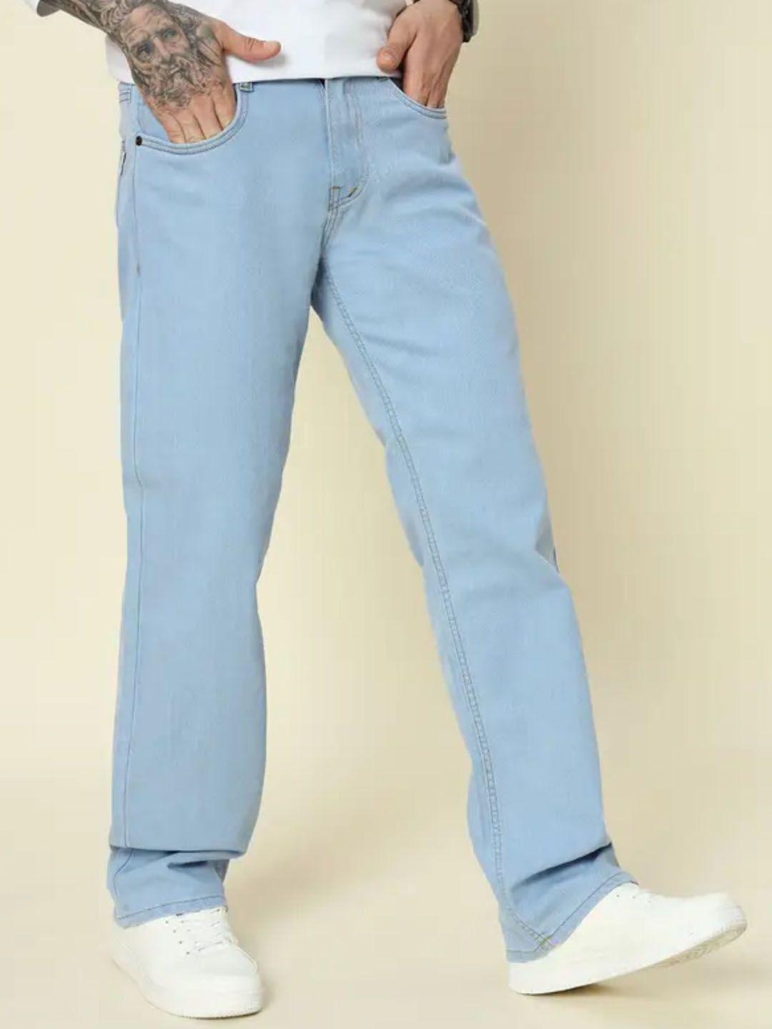 COMFITS Men Classic Regular Fit Mid-Rise Stretchable Baggy Jeans
