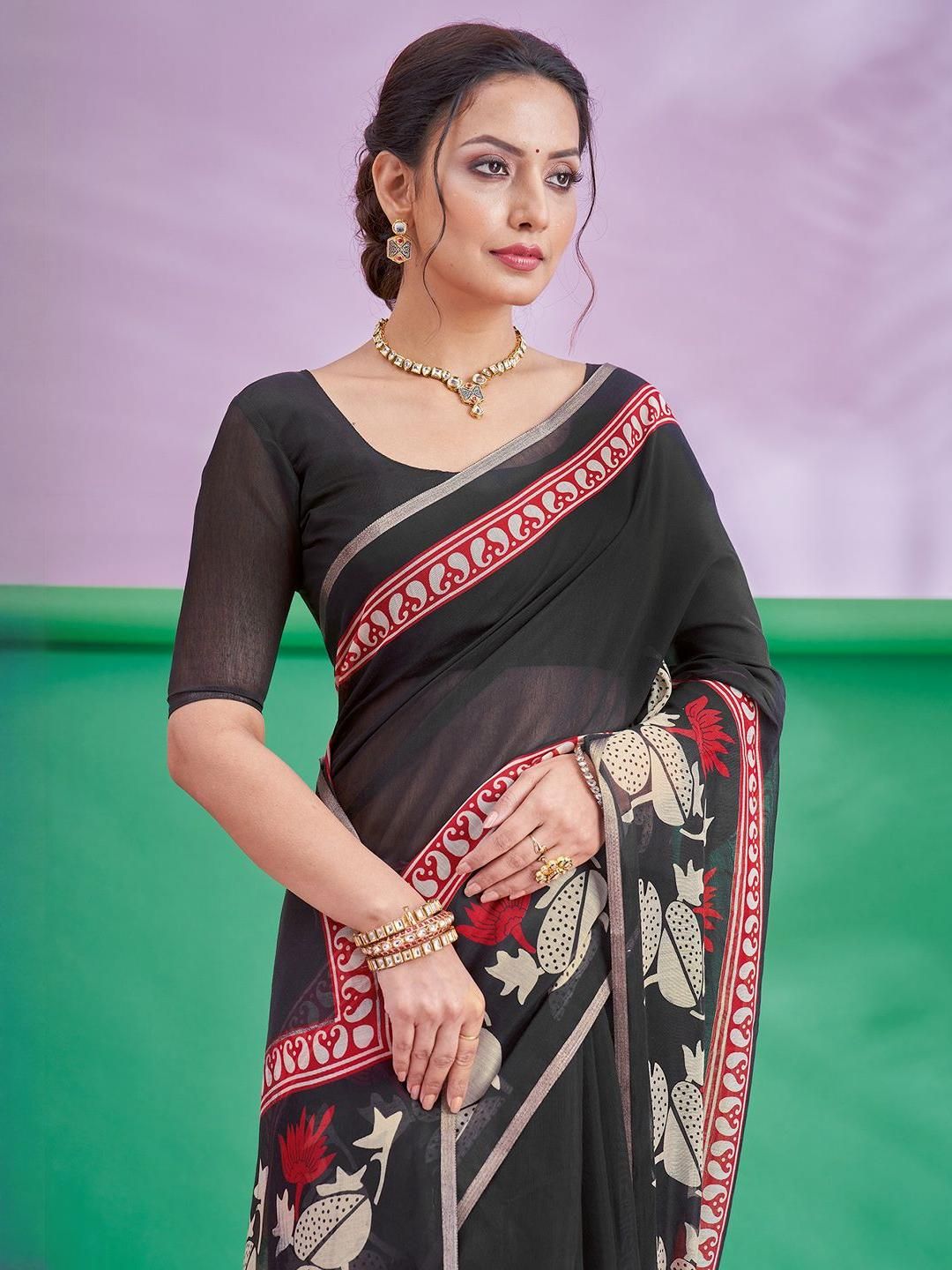 Sangria Ethnic Motifs Printed Cotton Linen Saree With Unstitched Blouse