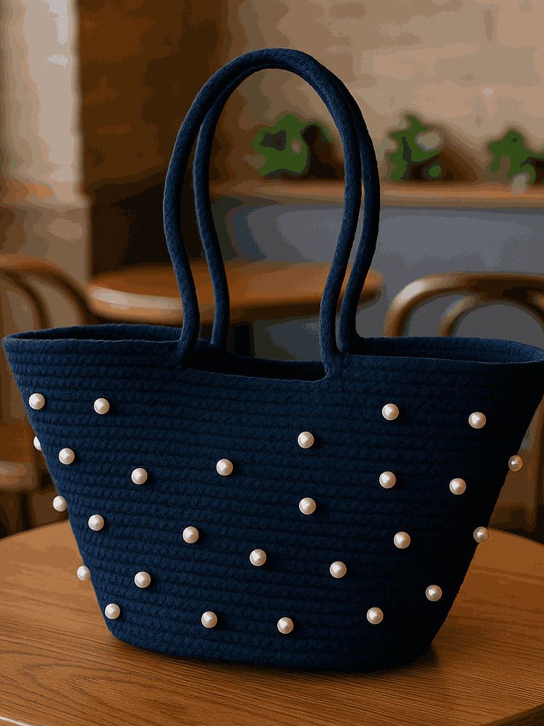 Textile and Beyond Textured Cotton Crochet Tote Basket Bag