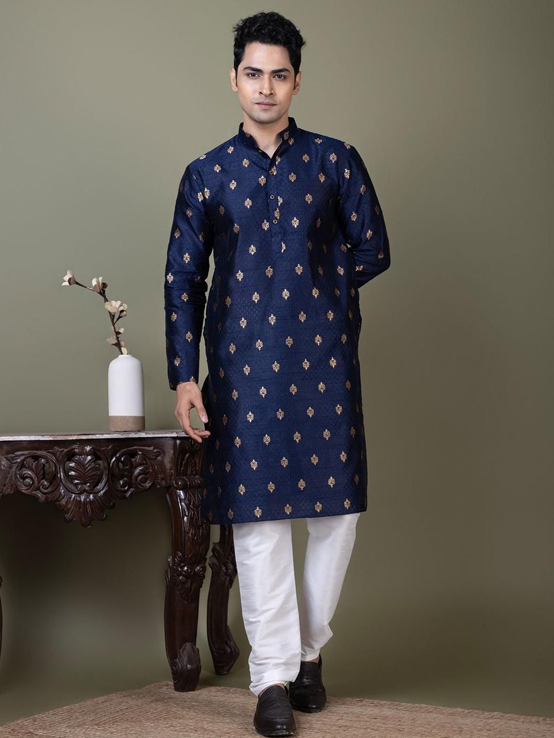 DEVOILER Floral Printed Mandarin Collar Straight Kurta With Pyjamas Set