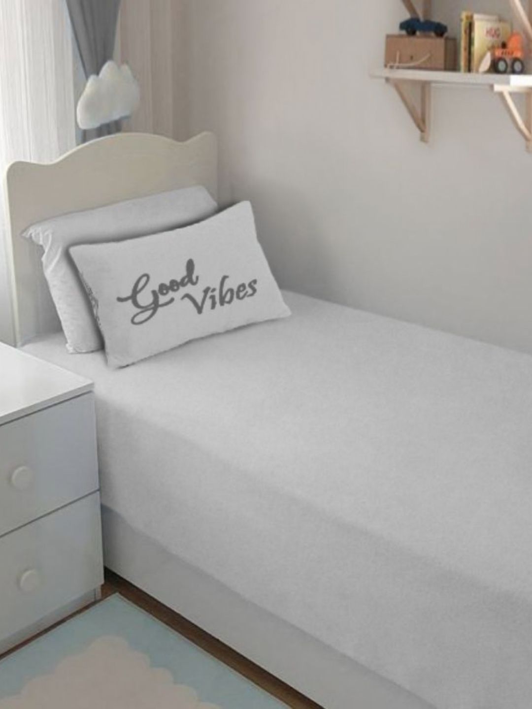 Bodycomfy Grey Pure Cotton Jersey 400 TC Fitted Single Bedsheet Set 91.44 cm x 1.06 m