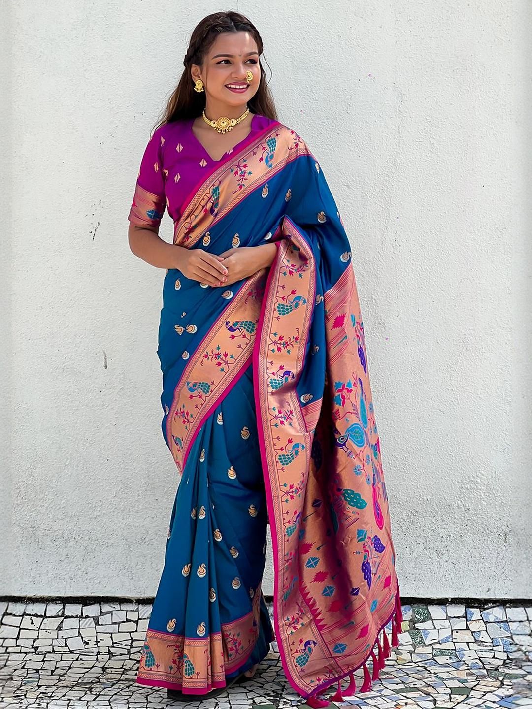 ELITE WEAVES Woven Design Zari Paithani Silk Saree