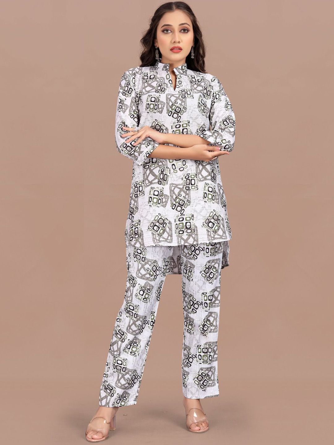 RUNAYA NX Printed Mandarin Neck Tunic With Trousers Co-Ords