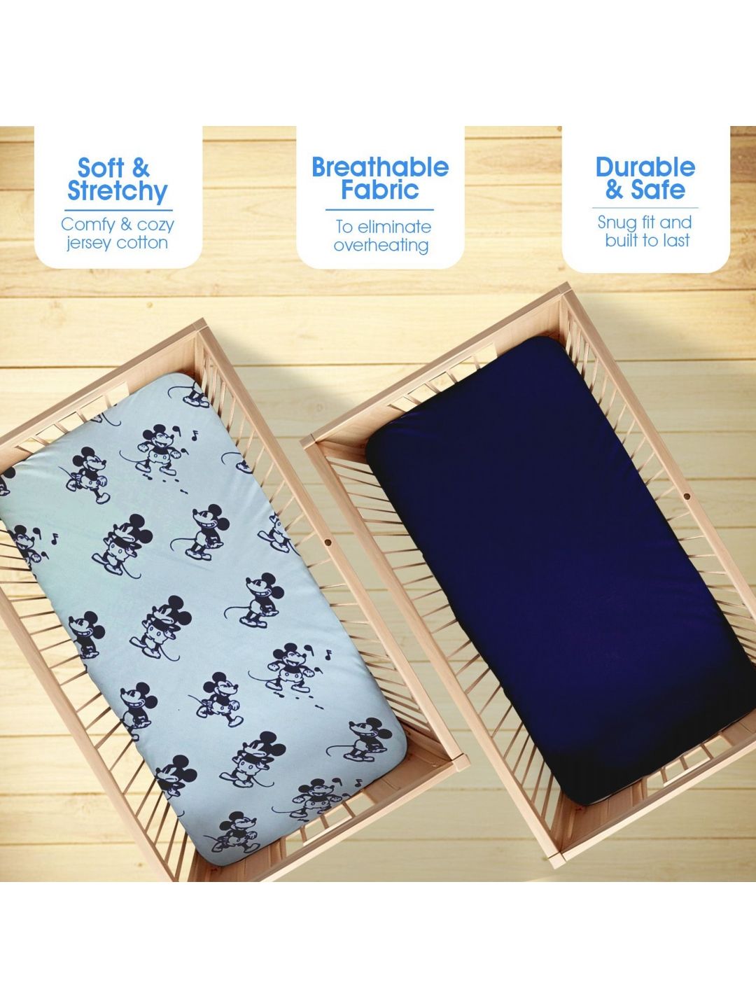 Bodycomfy Navy Blue & Blue Flat Cotton 400 TC 2 Crib Bedsheets 1.4 m x 0.7 m