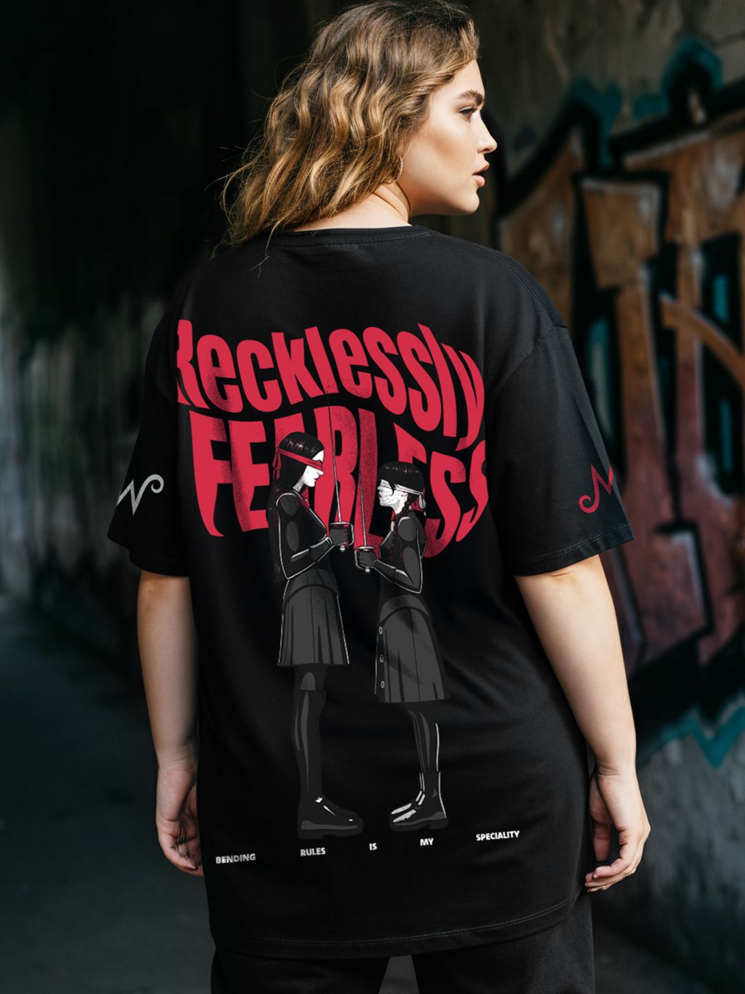 Bewakoof Heavy Duty Wednesday Merchandise Recklessly Fearless Oversized Plus Size T-Shirt