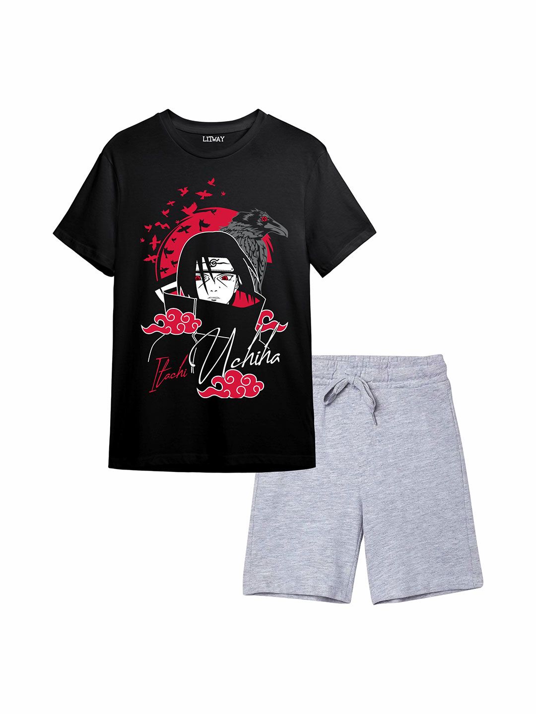 LITWAY Boys Printed Round Neck Pure Cotton T-Shirt & Shorts