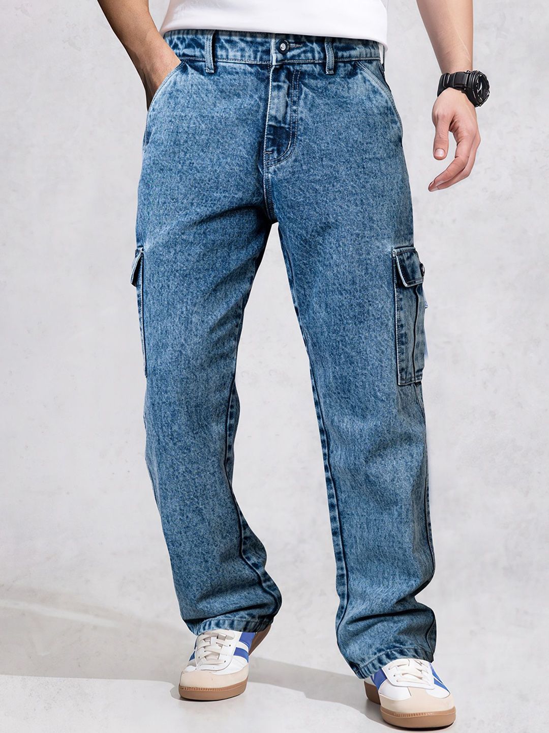 Jb Just BLACK Men Baggy Fit Mid-Rise Light Fade Acid Wash Jeans