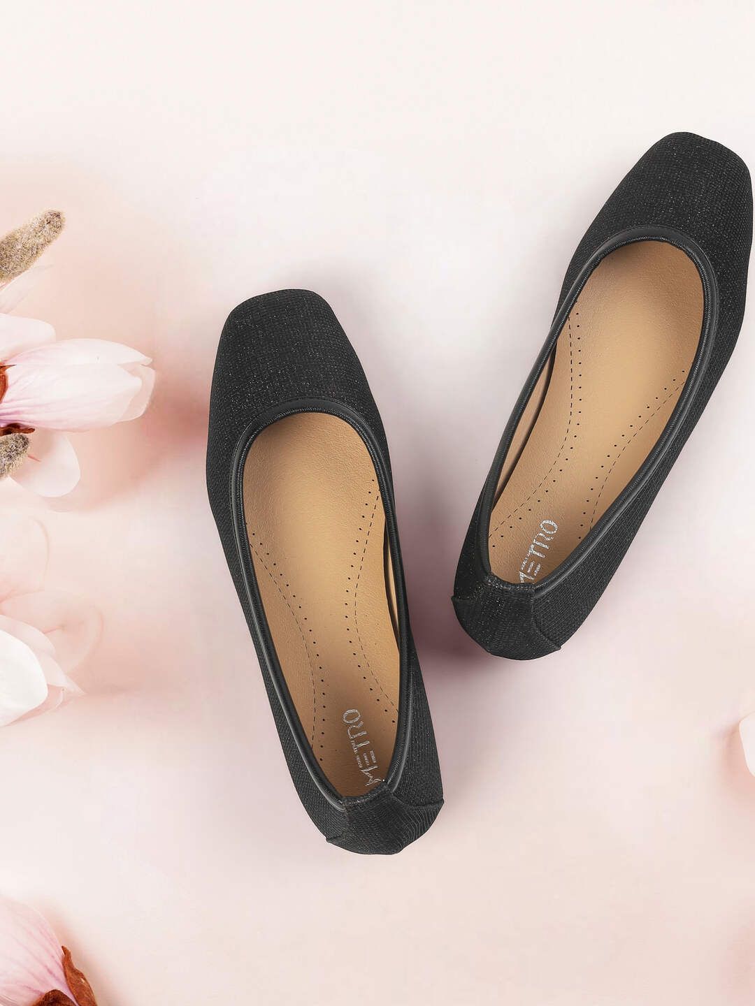 Buy Metro Women Textured Square Toe Ballerinas -  - Footwear for Women