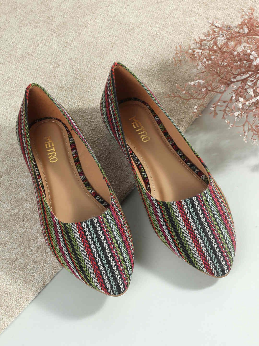 Buy Metro Women Striped Pointed Toe Ballerinas -  - Footwear for Women