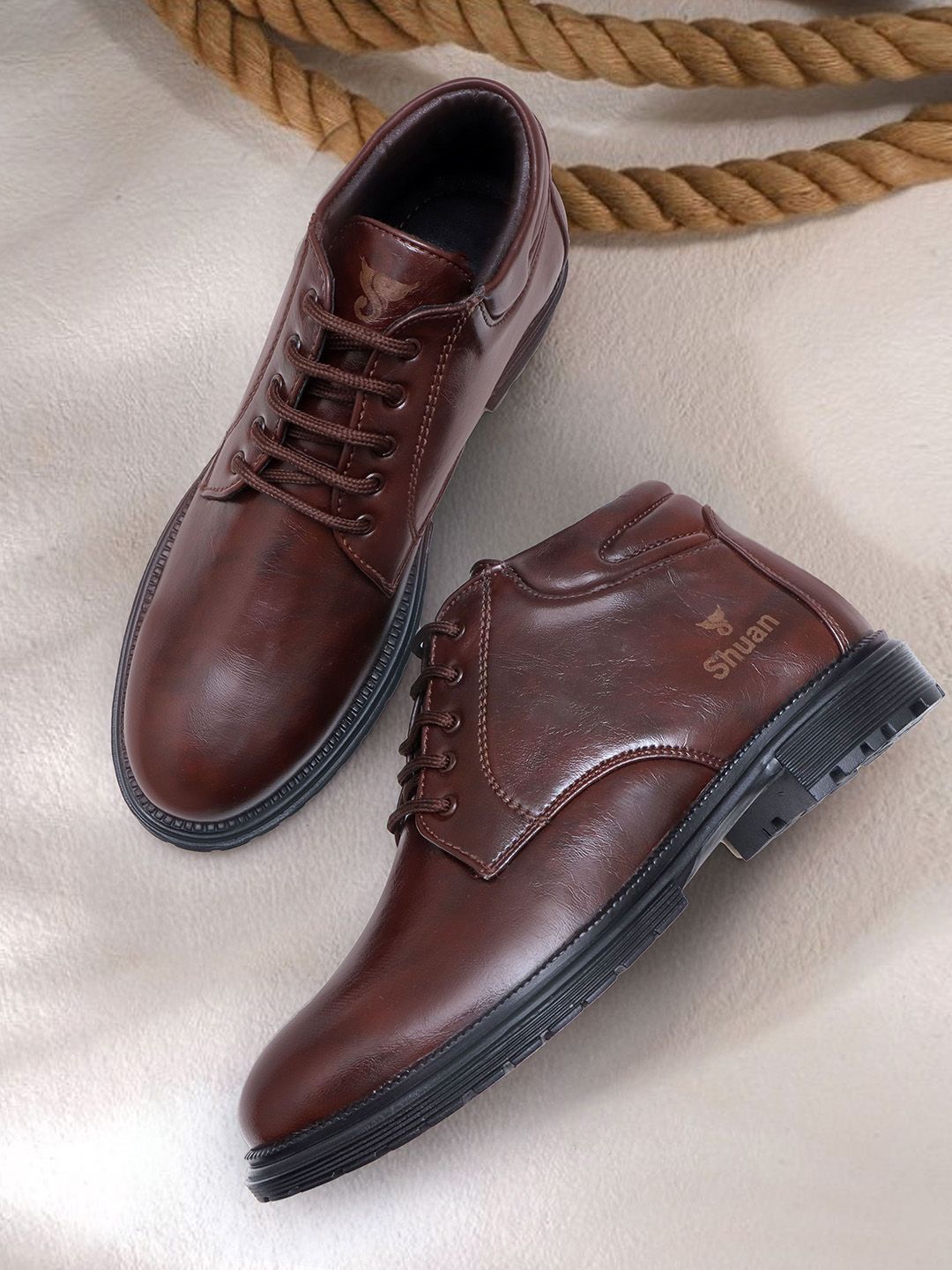 SHUAN Men Lace-Up Ankle Boots