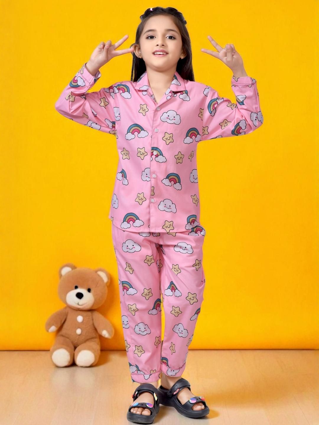 Club96 Pink Cotton Blend Printed Night suits