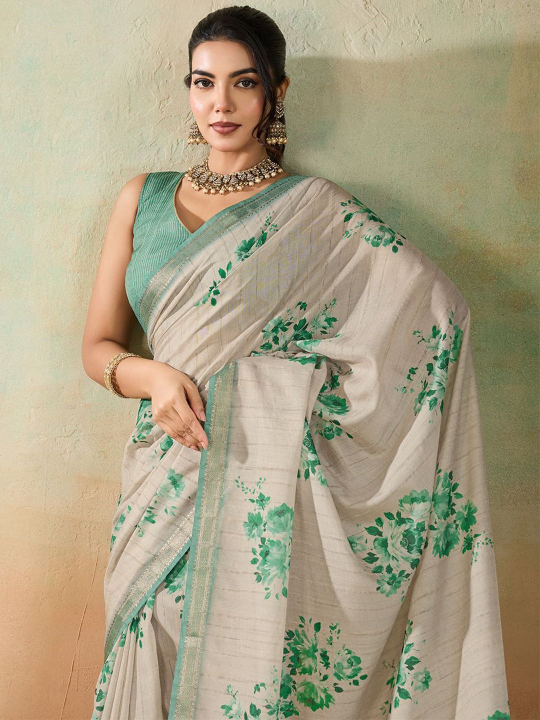PBS PRINTS Floral Zari Silk Cotton Maheshwari Saree