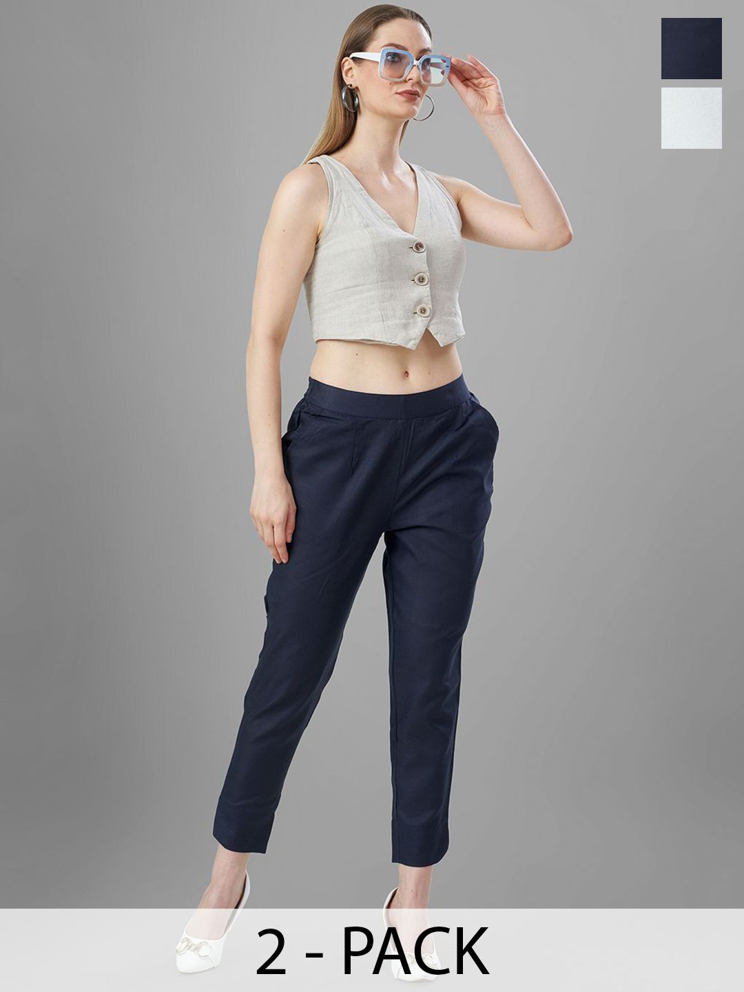 T19 Women Pack of 2 Relaxed Regular Fit Chinos Trousers