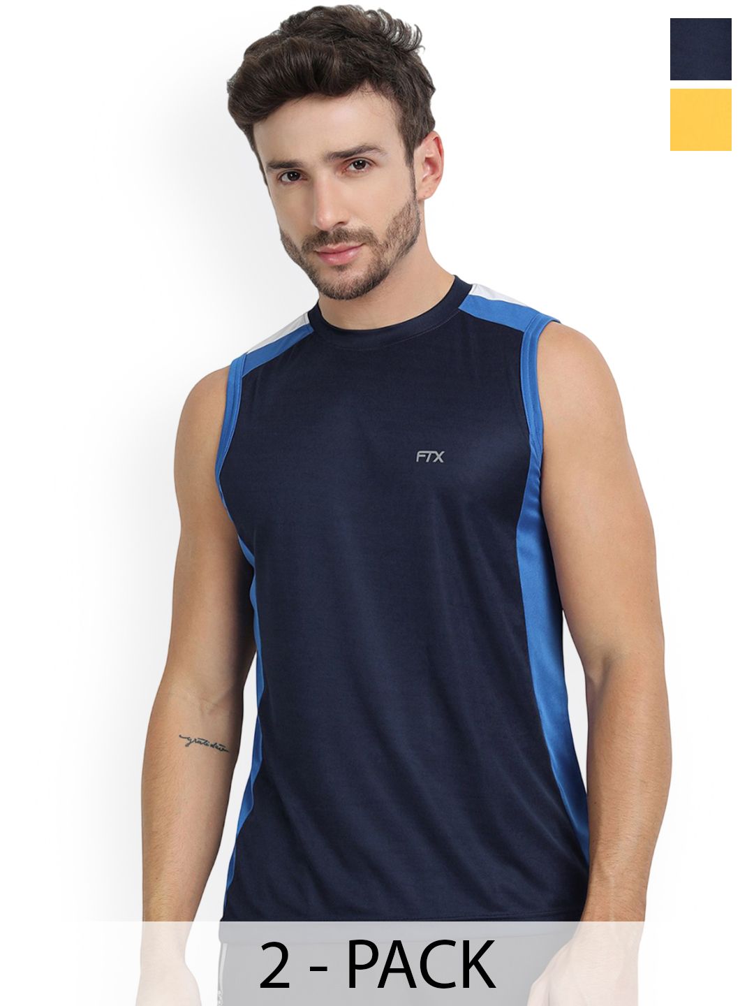 Buy FTX Pack Of 2 Colourblocked Round Neck Gym Vests 709 8_709 10 S -  - Apparel for Men