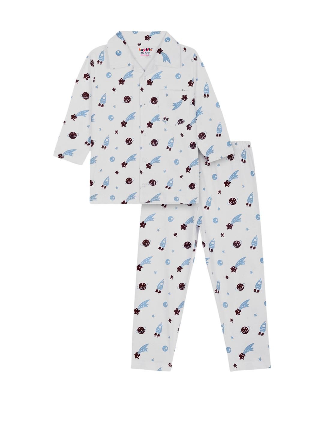 Unisex Kids Pure Cotton Full Sleeves Printed Night Suit, Sleepsuit for Kids
