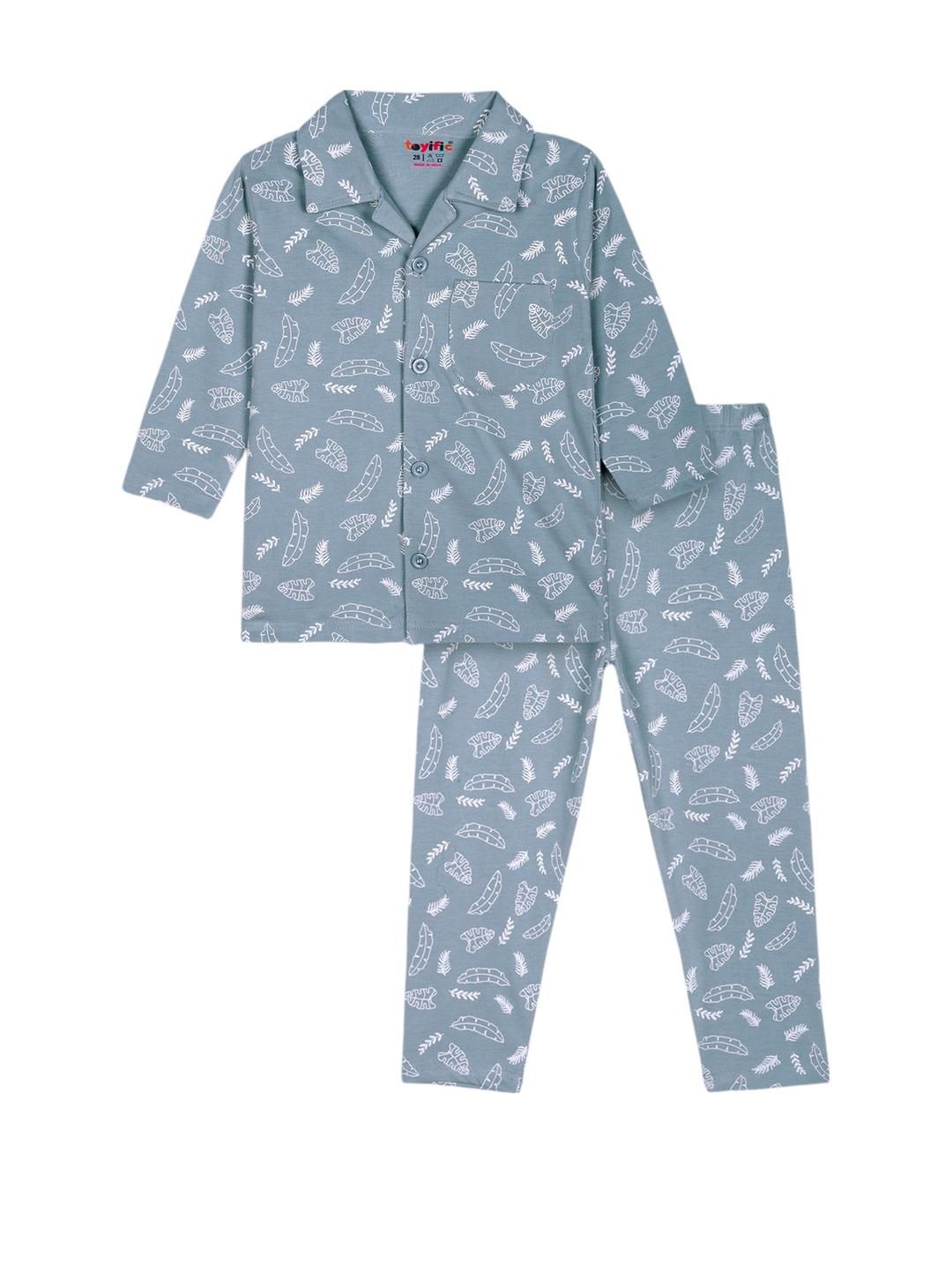 Unisex Kids Pure Cotton Full Sleeves Printed Night Suit, Sleepsuit for Kids
