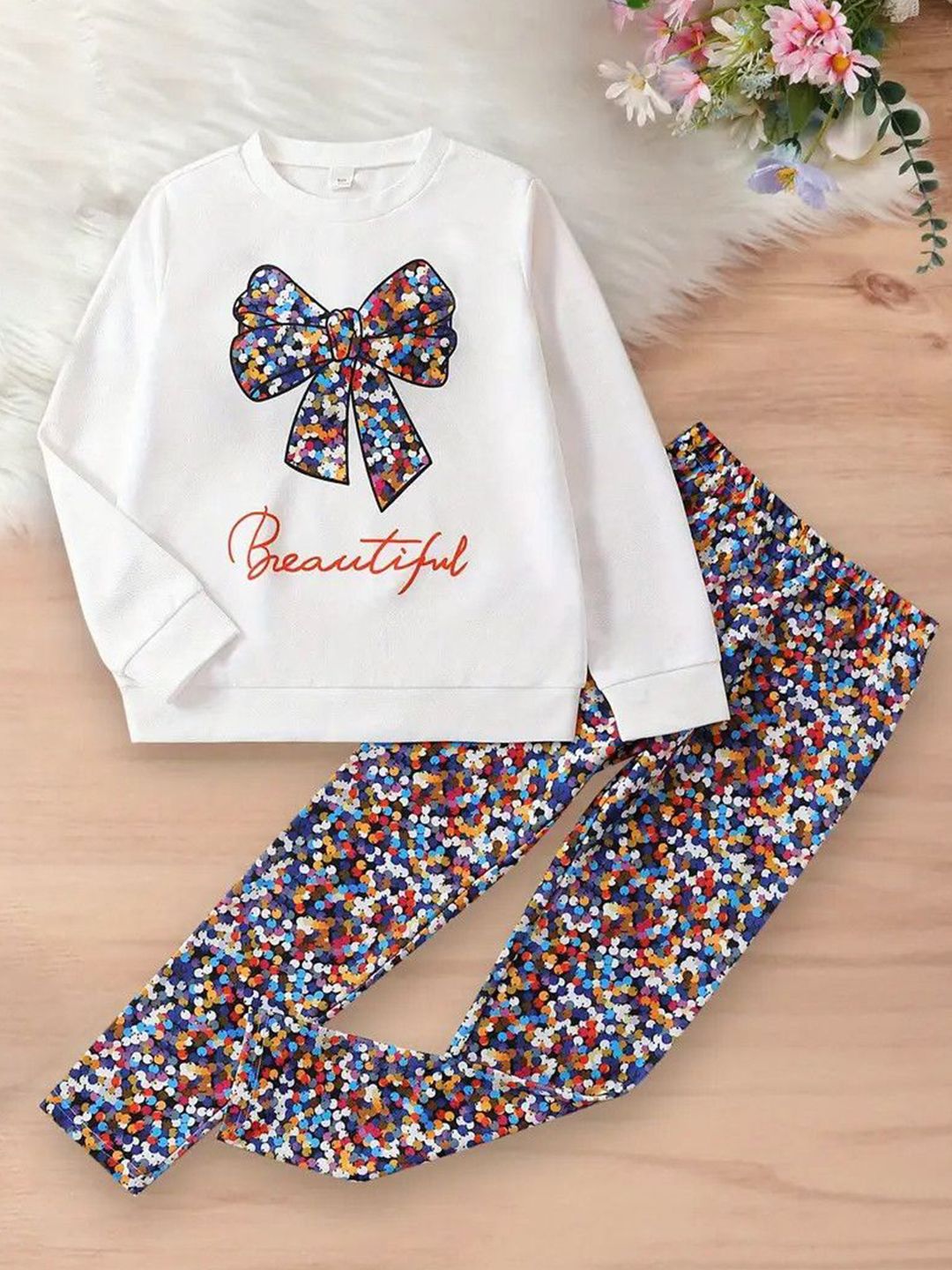 Porpy Girls Printed Sweatshirt & Leggings Set