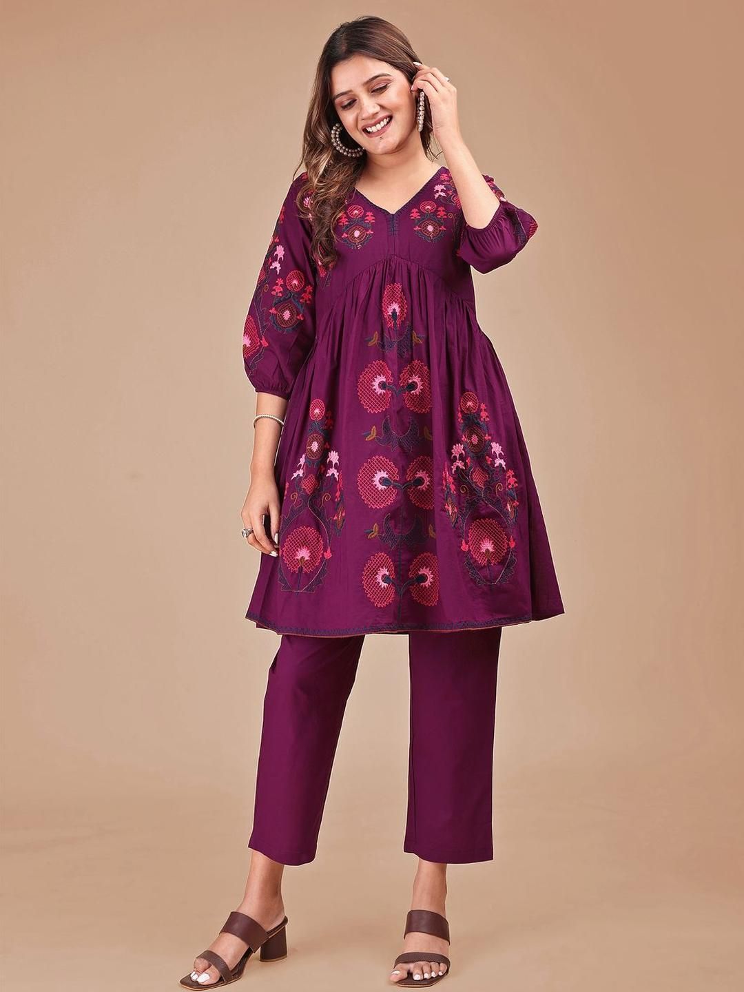 Buy Tikhi Imli Embroidered V Neck Tunic With Trousers Co Ords -  - Apparel for Women