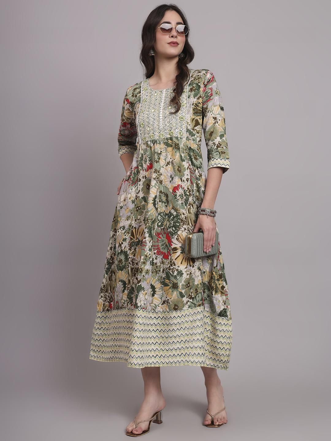 Angkor Women Green  Viscose Rayon Kurtas