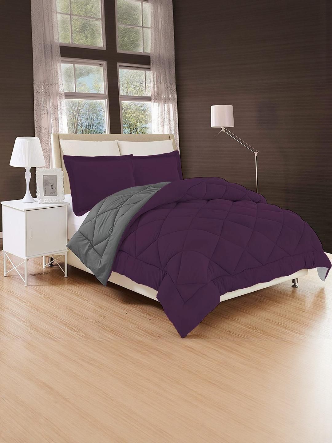 Doristyle Purple 500 GSM Checked Microfiber Double Bed Comforter