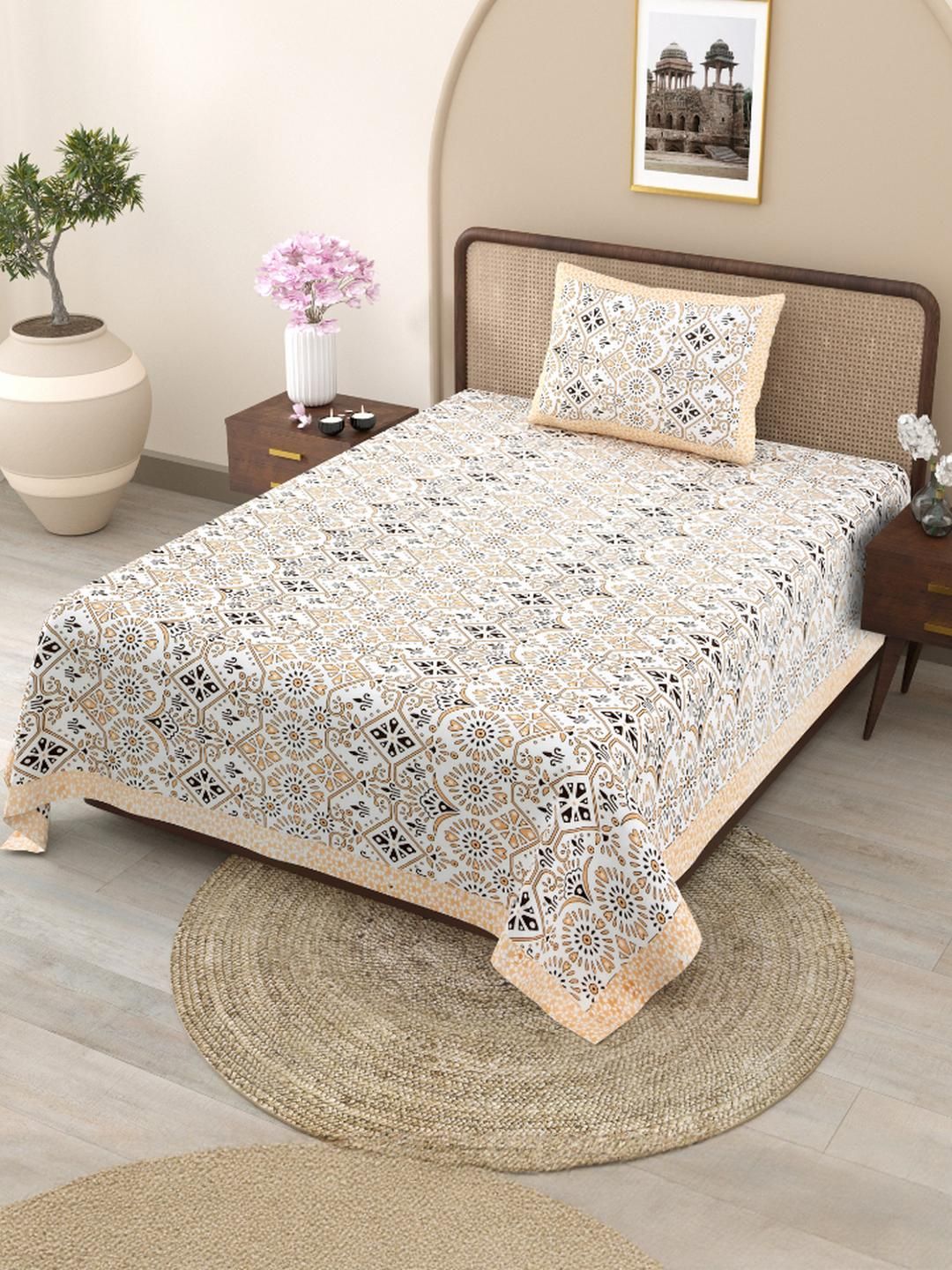 Buy Shubastik Printed 210 TC Pure Cotton Single Bed Bedsheet With 1 Pillow Cover  1.52 X 2.28m -  - Home for Unisex