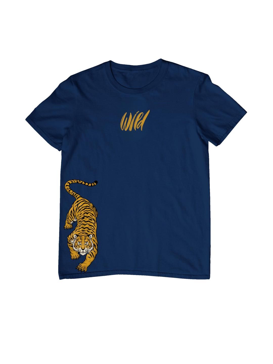 TeeSlix Boys Blue Cotton Tiger T-shirt