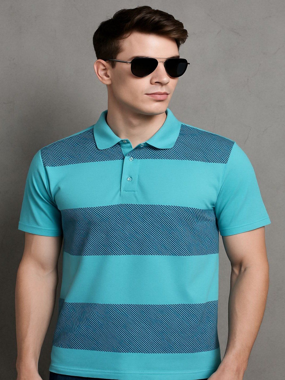 SZN Men Striped Polo Collar Regular Fit T-shirt