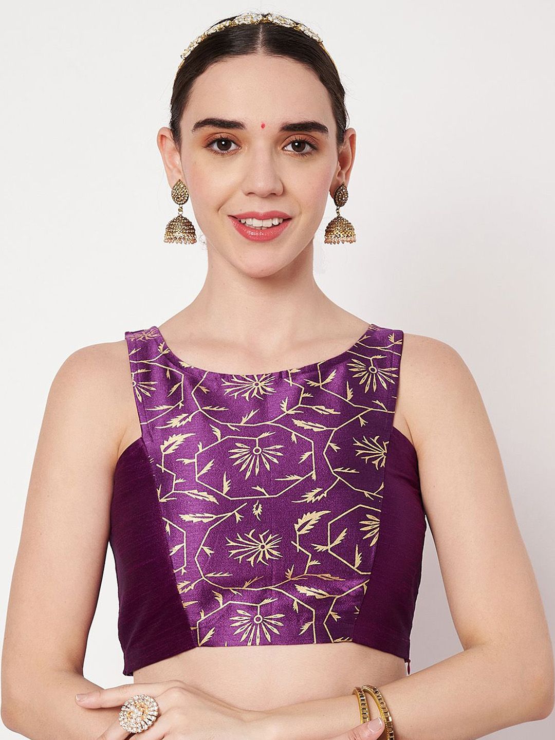 studio rasa Printed Round Neck Saree Blouse