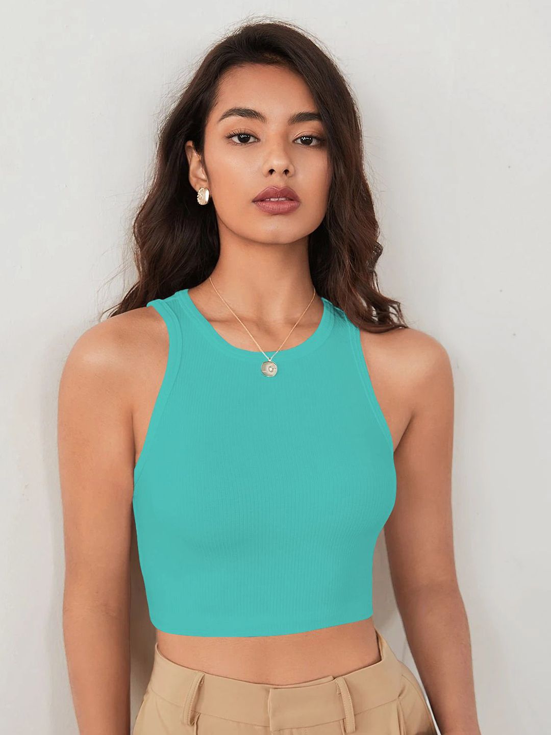 TOOCHKI  Women Round Neck Ribbed Tank Crop Top