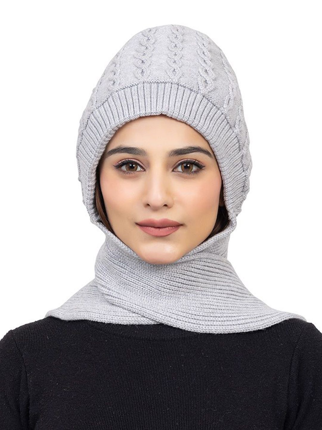 Buy Gajraj Women Self Design Woolen Beanie With Attached Muffler -  - Accessories for Women