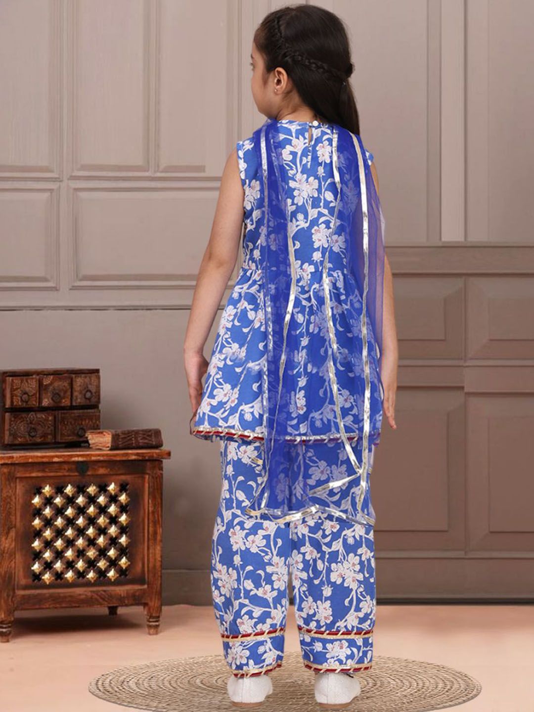 Girls Floral Printed Gotta Patti Kurta with Palazzos & Dupatta 5