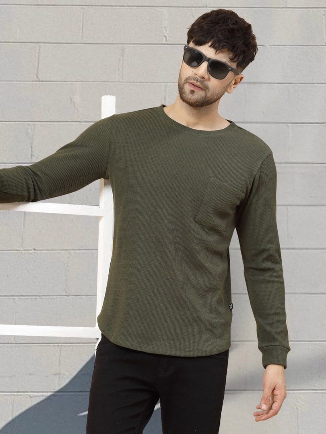 Rigo Men Self Design Round Neck Cotton T-shirt